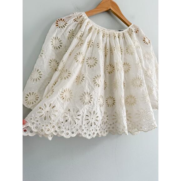 Madewell | NWT Embroidered Shirred Puff-Sleeve Top in Floral Eyelet | Sz XXS - Picture 4 of 10